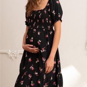 Seraphine Maternity and Nursing Black Floral Dress